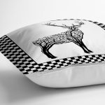 - RealHomes Dijital Baskılı Modern Yastık Kırlent Kılıfı - Realhomes Dama Çerçeveli Ağaç Tasarımlı Geyik Çizimli Dekoratif Yastık Kırlent Kılıfı Realhomes