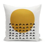 - RealHomes Dijital Baskılı Modern Yastık Kırlent Kılıfı - Realhomes Sanatsal Beyaz Zemin Sarı Yuvarlak Tasarımlı Yastık Kırlent Kılıfı Realhomes