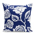 - RealHomes Dijital Baskılı Modern Yastık Kırlent Kılıfı - Realhomes Lacivert Zeminli Beyaz Tropik Yaprak Motifli Yastık Kırlent Kılıfı Realhomes