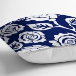 - RealHomes Dijital Baskılı Modern Yastık Kırlent Kılıfı - Realhomes Lacivert Zeminli Beyaz Tropik Yaprak Motifli Yastık Kırlent Kılıfı Realhomes