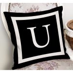 - RealHomes Dijital Baskılı Modern Yastık Kırlent Kılıfı - Realhomes Siyah Zemin Beyaz Çerçeveli U Harfi Dijital Baskılı Kırlent Kılıfı Realhomes