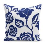 - RealHomes Dijital Baskılı Modern Yastık Kırlent Kılıfı - Realhomes Beyaz Zeminli Lacivert Gül Tasarımlı Modern Yastık Kırlent Kılıfı Realhomes