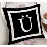 - RealHomes Dijital Baskılı Modern Yastık Kırlent Kılıfı - Realhomes Siyah Zemin Beyaz Çerçeveli Ü Harfi Dijital Baskılı Kırlent Kılıfı Realhomes