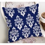 Lacivert Zemin Beyaz Damask Tasarımlı Yastık Kırlent Kılıfı Realhomes