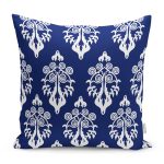 Lacivert Zemin Beyaz Damask Tasarımlı Yastık Kırlent Kılıfı Realhomes