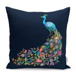 - RealHomes Dijital Baskılı Modern Yastık Kırlent Kılıfı - Realhomes Lacivert Zemin Tavuskuşu Özel Tasarım Yastık Kırlent Kılıfı Realhomes