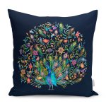 - RealHomes Dijital Baskılı Modern Yastık Kırlent Kılıfı - Realhomes Lacivert Zemin Tavuskuşu Özel Tasarım Yastık Kırlent Kılıfı Realhomes