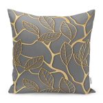 - RealHomes Dijital Baskılı Modern Yastık Kırlent Kılıfı - Realhomes Gold Detaylı Yaprak Motifli Özel Tasarım Dekoratif Yastık Kırlent Kılıfı Realhomes