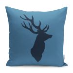 - RealHomes Dijital Baskılı Modern Yastık Kırlent Kılıfı - Realhomes Mavi Zemin Lacivert Geyik Tasarımlı Modern Yastık Kırlent Kılıfı Realhomes