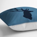 - RealHomes Dijital Baskılı Modern Yastık Kırlent Kılıfı - Realhomes Mavi Zemin Lacivert Geyik Tasarımlı Modern Yastık Kırlent Kılıfı Realhomes