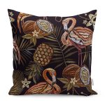 - RealHomes Dijital Baskılı Modern Yastık Kırlent Kılıfı - Realhomes Koyu Zeminli Flamingo Ananas Motifli Yastık Kırlent Kılıfı Realhomes