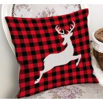 - RealHomes Dijital Baskılı Modern Yastık Kırlent Kılıfı - Realhomes Siyah Kırmızı Ekose Zeminli Beyaz Geyik Yılbaşı Temalı Kırlent Kılıfı Realhomes