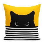 - RealHomes Dijital Baskılı Modern Yastık Kırlent Kılıfı - Realhomes Sarı Zemin Çizgili Motif Kara Kedi Tasarımlı Modern Yastık Kırlent Kılıfı Realhomes