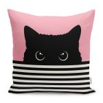 - RealHomes Dijital Baskılı Modern Yastık Kırlent Kılıfı - Realhomes Pembe Zemin Çizgili Motif Kara Kedi Tasarımlı Modern Yastık Kırlent Kılıfı Realhomes