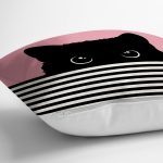 - RealHomes Dijital Baskılı Modern Yastık Kırlent Kılıfı - Realhomes Pembe Zemin Çizgili Motif Kara Kedi Tasarımlı Modern Yastık Kırlent Kılıfı Realhomes