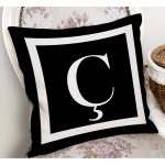- RealHomes Dijital Baskılı Modern Yastık Kırlent Kılıfı - Realhomes Siyah Zemin Beyaz Çerçeveli Ç Harfi Dijital Baskılı Kırlent Kılıfı Realhomes