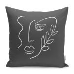 - RealHomes Dijital Baskılı Modern Yastık Kırlent Kılıfı - Realhomes Koyu Füme Oneline Yüz Tasarımlı Yastık Kırlent Kılıfı Realhomes