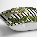 Çizgili Zemin Tropik Yaprak Motifli Modern Yastık Kırlent Kılıfı Realhomes
