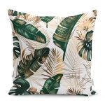 Gold Detaylı Tropik Yaprak Tasarımlı Dekoratif Yastık Kırlent Kılıfı Realhomes