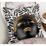 - RealHomes Dijital Baskılı Modern Yastık Kırlent Kılıfı - Realhomes Dalgalı Siyah Beyaz Zemin Afrika Kadın Motifli Yastık Kırlent Kılıfı Realhomes