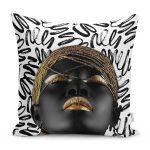 - RealHomes Dijital Baskılı Modern Yastık Kırlent Kılıfı - Realhomes Dalgalı Siyah Beyaz Zemin Afrika Kadın Motifli Yastık Kırlent Kılıfı Realhomes