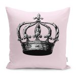- RealHomes Dijital Baskılı Modern Yastık Kırlent Kılıfı - Realhomes Pembe Zemin Siyah Beyaz Taç Tasarımlı Yastık Kırlent Kılıfı Realhomes