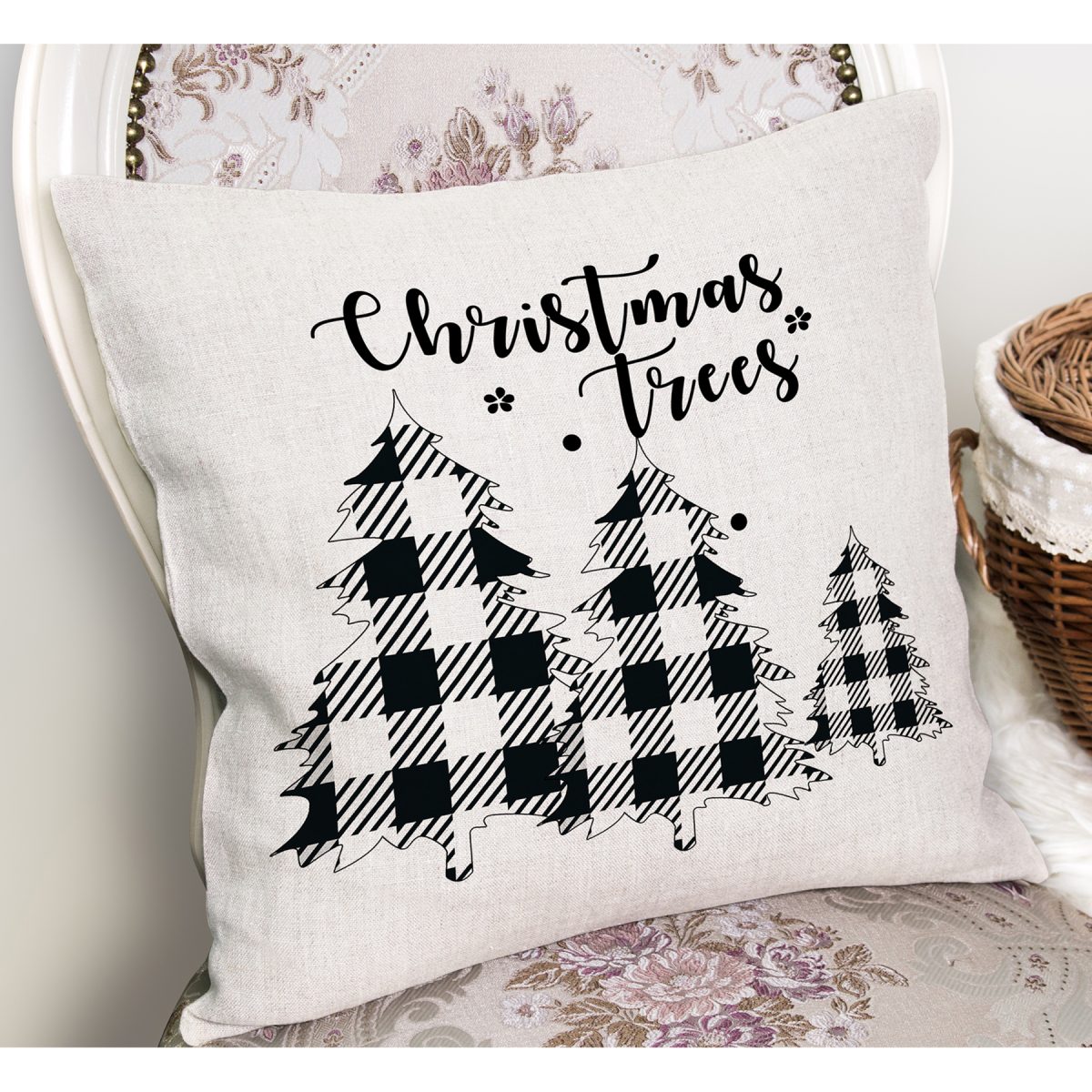 Christmas Temalı Ekose Çam Ağacı Motifli Yastık Kırlent Kılıfı Realhomes