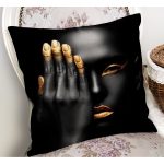 - RealHomes Dijital Baskılı Modern Yastık Kırlent Kılıfı - Realhomes Gold Detaylı Siyahi Kadın Tasarımlı Dekoratif Yastık Kırlent Kılıfı Realhomes