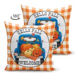 Turuncu Ekose Wolcome Temalı Dekoratif Süet Yastık Kırlent Kılıfı Realhomes