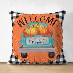 Siyah Beyaz Ekose Tasarımlı Sonbahar Welcome Temalı Süet Yastık Kırlent Kılıfı Realhomes