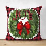 - RealHomes Çift Tarafı Dijital Baskılı Süet Yastık Kırlent Kılıfı - Realhomes Kırmızı Ekose Yılbaşı Desen Joy Motifli Modern Süet Yastık Kırlent Kılıfı Realhomes