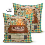 - RealHomes Çift Tarafı Dijital Baskılı Süet Yastık Kırlent Kılıfı - Realhomes Farm Fresh Ekose Motifli Kabak Temalı Modern Süet Yastık Kırlent Kılıfı Realhomes