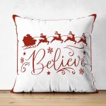 Believe Temalı Noel Baba ve Geyikleri Özel Tasarım Modern Süet Yastık Kırlent Kılıfı Realhomes