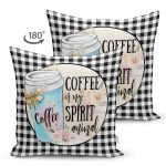 - RealHomes Çift Tarafı Dijital Baskılı Süet Yastık Kırlent Kılıfı - Realhomes Siyah Beyaz Ekose Motifli Coffee Temalı Modern Süet Yastık Kırlent Kılıfı Realhomes