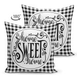 - RealHomes Çift Tarafı Dijital Baskılı Süet Yastık Kırlent Kılıfı - Realhomes Siyah Beyaz Ekoseli Home Sweet Home Modern Süet Yastık Kırlent Kılıfı Realhomes