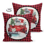 Kırmızı Ekose Yılbaşı Temalı Dijital Baskılı Modern Süet Yastık Kırlent Kılıfı Realhomes