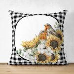 - RealHomes Çift Tarafı Dijital Baskılı Süet Yastık Kırlent Kılıfı - Realhomes Siyah Beyaz Ekose Ayçiçeği Özel Tasarımlı Modern Süet Yastık Kırlent Kılıfı Realhomes