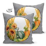 - RealHomes Çift Tarafı Dijital Baskılı Süet Yastık Kırlent Kılıfı - Realhomes Kabak Temalı Siyah Beyaz Ekose Tasarımlı Modern Süet Yastık Kırlent Kılıfı Realhomes