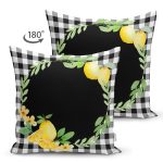 - RealHomes Çift Tarafı Dijital Baskılı Süet Yastık Kırlent Kılıfı - Realhomes Siyah Beyaz Ekose Limon Motifli Modern Süet Yastık Kırlent Kılıfı Realhomes