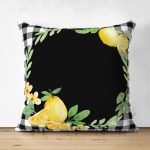 - RealHomes Çift Tarafı Dijital Baskılı Süet Yastık Kırlent Kılıfı - Realhomes Siyah Beyaz Ekose Limon Motifli Modern Süet Yastık Kırlent Kılıfı Realhomes