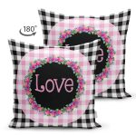 - RealHomes Çift Tarafı Dijital Baskılı Süet Yastık Kırlent Kılıfı - Realhomes Siyah Beyaz Ekose Pembe Love Temalı Modern Süet Yastık Kırlent Kılıfı Realhomes