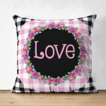 - RealHomes Çift Tarafı Dijital Baskılı Süet Yastık Kırlent Kılıfı - Realhomes Siyah Beyaz Ekose Pembe Love Temalı Modern Süet Yastık Kırlent Kılıfı Realhomes