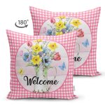 - RealHomes Çift Tarafı Dijital Baskılı Süet Yastık Kırlent Kılıfı - Realhomes Mavi Ekose Motifli Renkli Güller Dijital Baskılı Süet Yastık Kırlent Kılıfı Realhomes