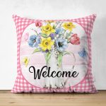 - RealHomes Çift Tarafı Dijital Baskılı Süet Yastık Kırlent Kılıfı - Realhomes Mavi Ekose Motifli Renkli Güller Dijital Baskılı Süet Yastık Kırlent Kılıfı Realhomes