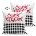 - RealHomes Çift Tarafı Dijital Baskılı Süet Yastık Kırlent Kılıfı - Realhomes Mery Christmas Temalı Ekose Tasarımlı Modern Süet Yastık Kırlent Kılıfı Realhomes