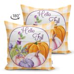Turuncu Damalı Kabak Temalı Dijital Baskılı Modern Süet Yastık Kırlent Kılıfı Realhomes