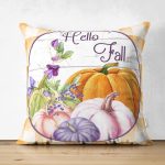 Turuncu Damalı Kabak Temalı Dijital Baskılı Modern Süet Yastık Kırlent Kılıfı Realhomes