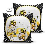 - RealHomes Çift Tarafı Dijital Baskılı Süet Yastık Kırlent Kılıfı - Realhomes Siyah Puantiye li Arı Temalı Dijital Baskılı Modern Süet Yastık Kırlent Kılıfı Realhomes