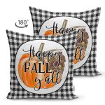 - RealHomes Çift Tarafı Dijital Baskılı Süet Yastık Kırlent Kılıfı - Realhomes Kabak Temalı Siyah Beyaz Ekose Tasarımlı Modern Süet Yastık Kırlent Kılıfı Realhomes