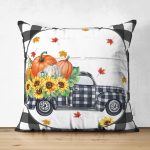 - RealHomes Çift Tarafı Dijital Baskılı Süet Yastık Kırlent Kılıfı - Realhomes Siyah Ekose Kabak Tasarımlı Dijital Baskılı Modern Süet Yastık Kırlent Kılıfı Realhomes